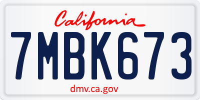 CA license plate 7MBK673