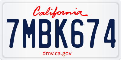 CA license plate 7MBK674