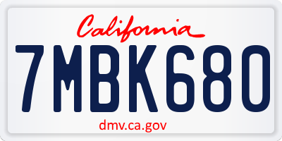 CA license plate 7MBK680