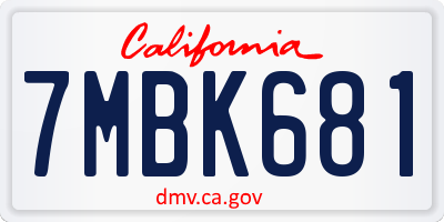 CA license plate 7MBK681