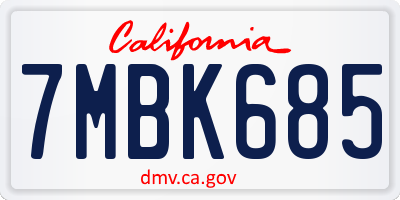CA license plate 7MBK685