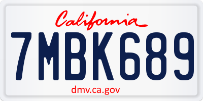 CA license plate 7MBK689