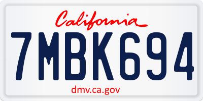 CA license plate 7MBK694