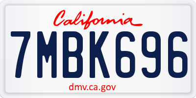 CA license plate 7MBK696