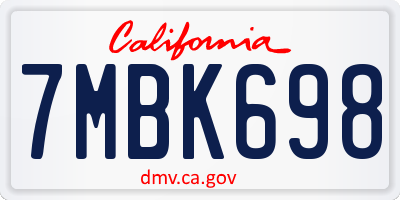 CA license plate 7MBK698
