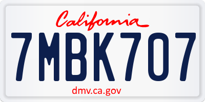 CA license plate 7MBK707