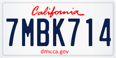 CA license plate 7MBK714