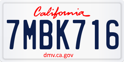 CA license plate 7MBK716