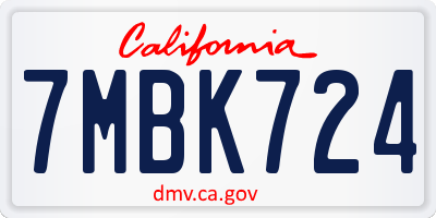 CA license plate 7MBK724
