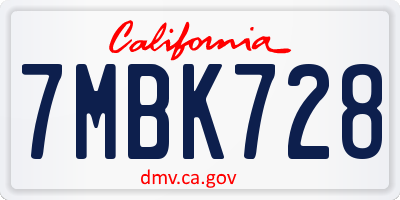 CA license plate 7MBK728