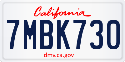 CA license plate 7MBK730