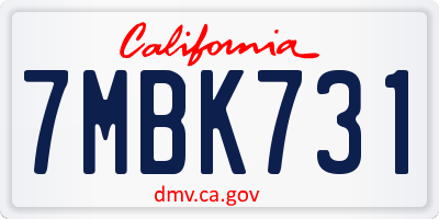 CA license plate 7MBK731