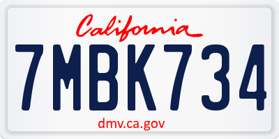 CA license plate 7MBK734