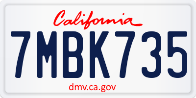 CA license plate 7MBK735