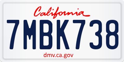 CA license plate 7MBK738