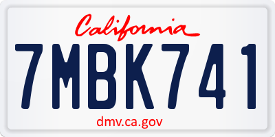CA license plate 7MBK741