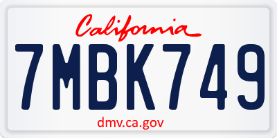 CA license plate 7MBK749