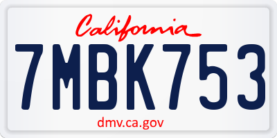 CA license plate 7MBK753