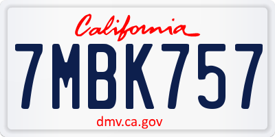 CA license plate 7MBK757