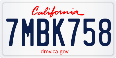 CA license plate 7MBK758