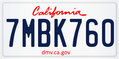 CA license plate 7MBK760