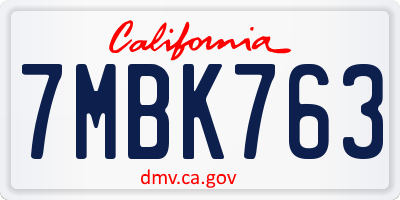 CA license plate 7MBK763