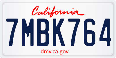 CA license plate 7MBK764