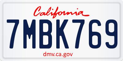 CA license plate 7MBK769