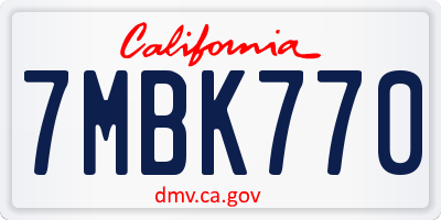 CA license plate 7MBK770