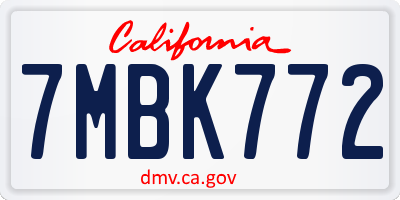 CA license plate 7MBK772