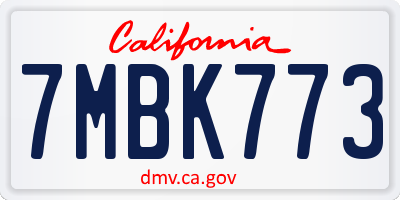 CA license plate 7MBK773