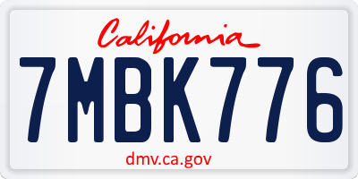 CA license plate 7MBK776