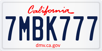CA license plate 7MBK777