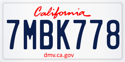 CA license plate 7MBK778