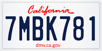 CA license plate 7MBK781