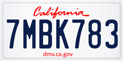 CA license plate 7MBK783