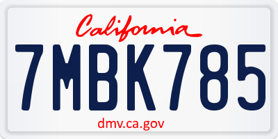 CA license plate 7MBK785