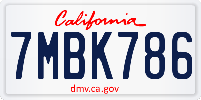CA license plate 7MBK786