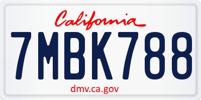 CA license plate 7MBK788