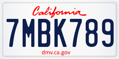 CA license plate 7MBK789