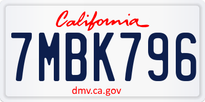 CA license plate 7MBK796