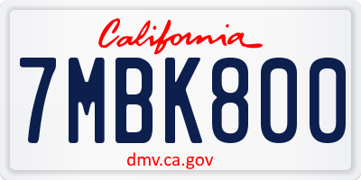 CA license plate 7MBK800
