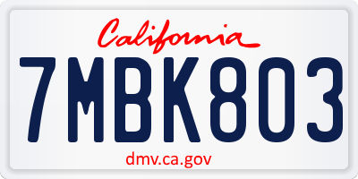 CA license plate 7MBK803