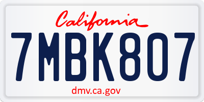 CA license plate 7MBK807