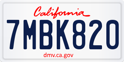CA license plate 7MBK820