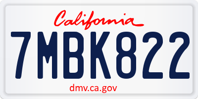 CA license plate 7MBK822