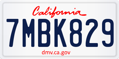 CA license plate 7MBK829