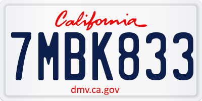 CA license plate 7MBK833