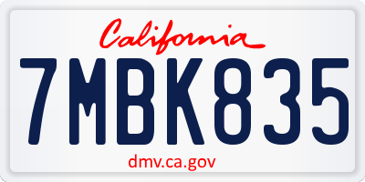 CA license plate 7MBK835