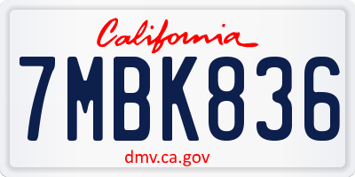 CA license plate 7MBK836